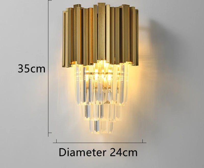 Crystal Wall Light, Gold Black Finish Wall Sconce, Modern K9 Crystal Drops Shade Wall Lamp Bedroom Living Room Lighting - vue 2 sur 7
