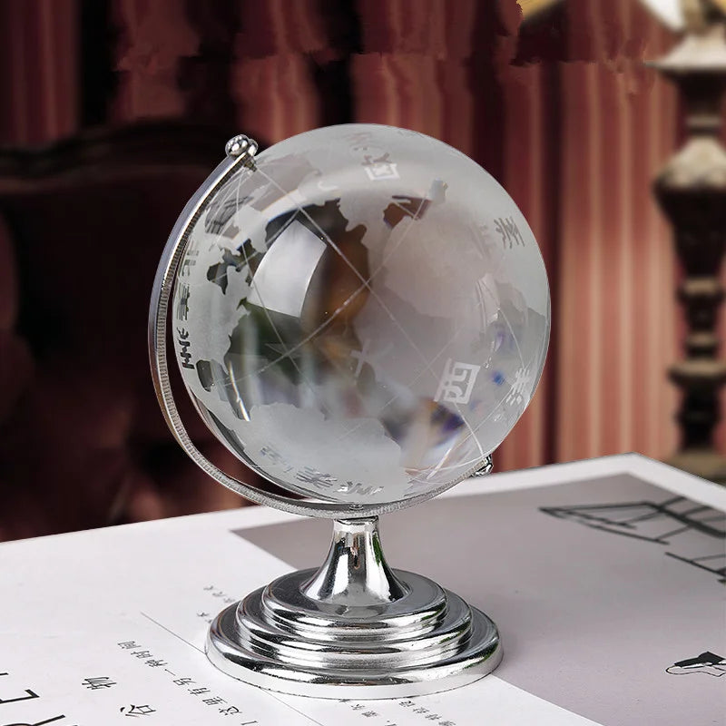 globe en cristal terrestre avec support rotatif décoration géographique - vue 2 sur 7