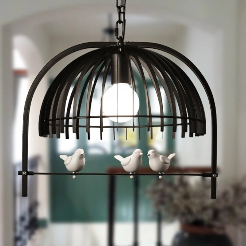 Suspension nordique moderne en fer avec cage à oiseaux - vue 3 sur 8
