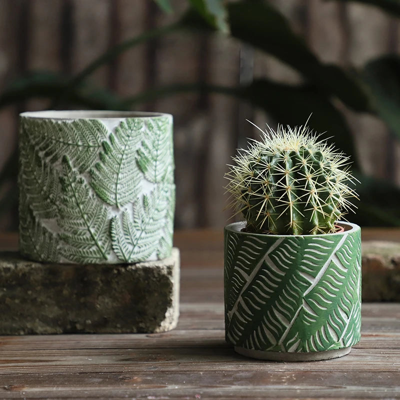 moules en silicone pour pots de fleurs en béton motifs feuillage