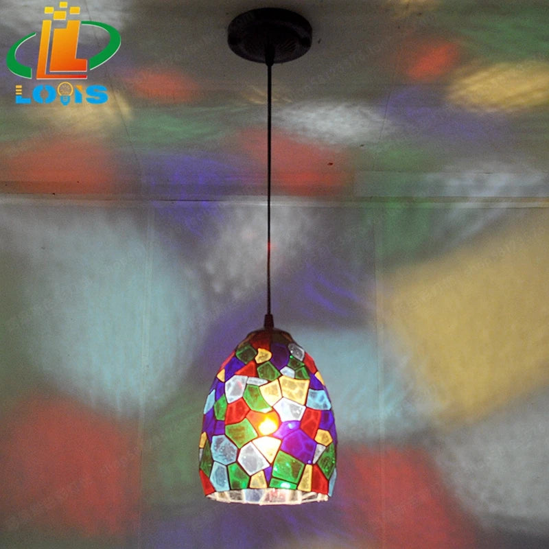 lustre coloré en verre teinté style tiffany pour éclairage créatif - vue 3 sur 6