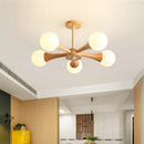 lustre moderne en bois avec abat-jour en verre