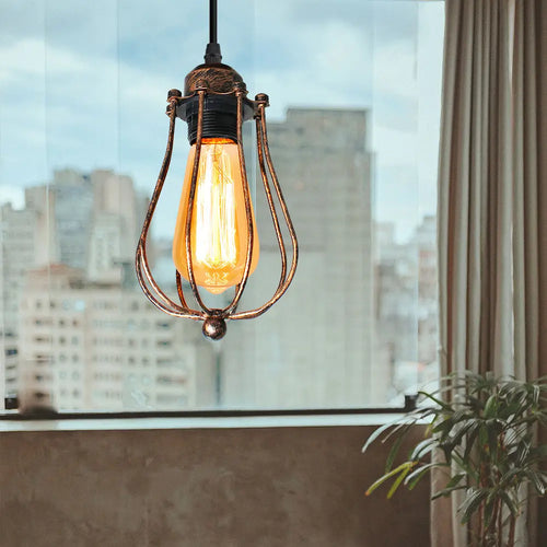 suspension industrielle vintage en fil métallique cage loft nordique led