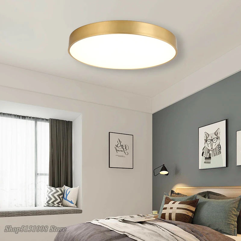 plafonnier led acrylique doré moderne ultrafin - vue 3 sur 10