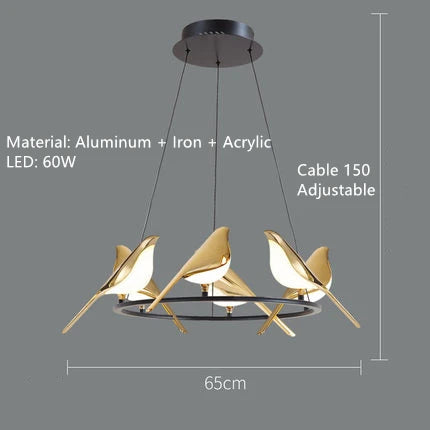 suspension LED oiseau fantaisie plaquée or design moderne ajustable - vue 15 sur 18