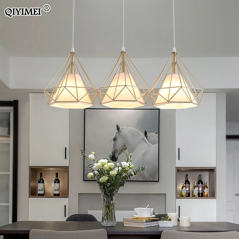 lampe suspendue style nordique triangle en métal 1/3 têtes abajur - vue 7 sur 9