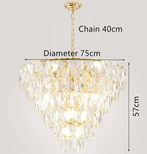 lustre rond en acier doré avec cristal et éclairage led intérieur
