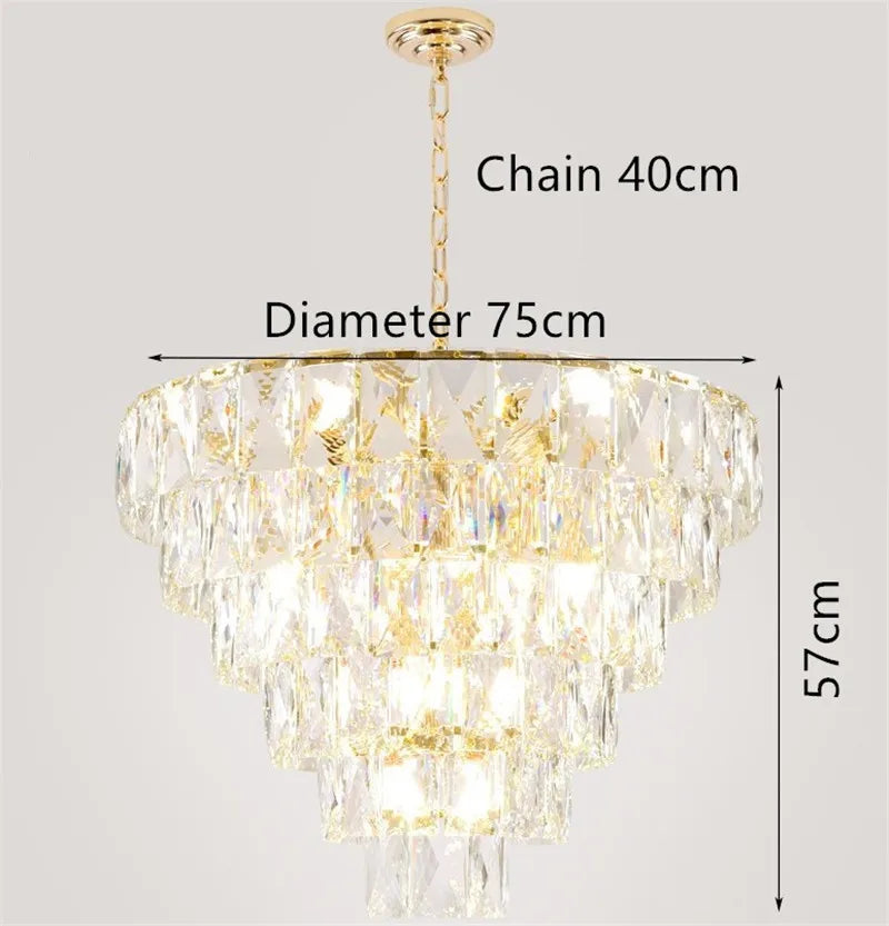 lustre rond en acier doré avec cristal et éclairage led intérieur - vue 4 sur 9