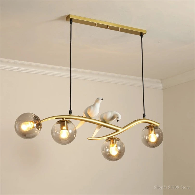 lampe d'oiseau nordique lustre moderne abat-jour en verre led - vue 2 sur 14