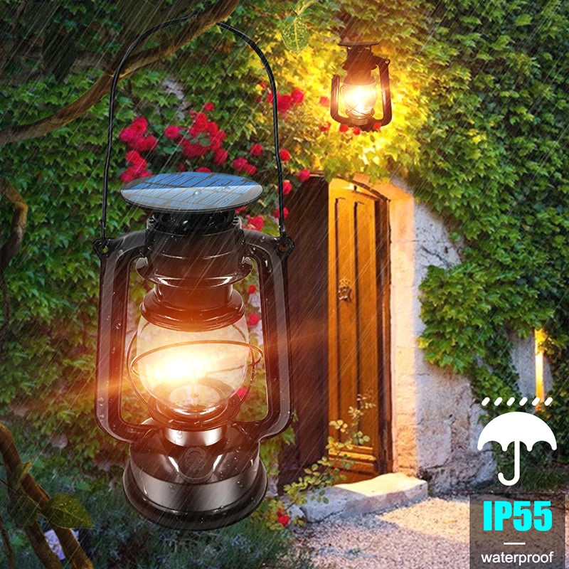 lanterne solaire usb métal antique extérieure suspendue - vue 3 sur 7