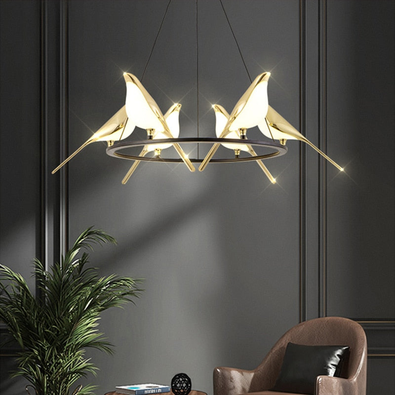 Lustre design LED luxury en forme d'oiseaux dorés Pie - vue 4 sur 9