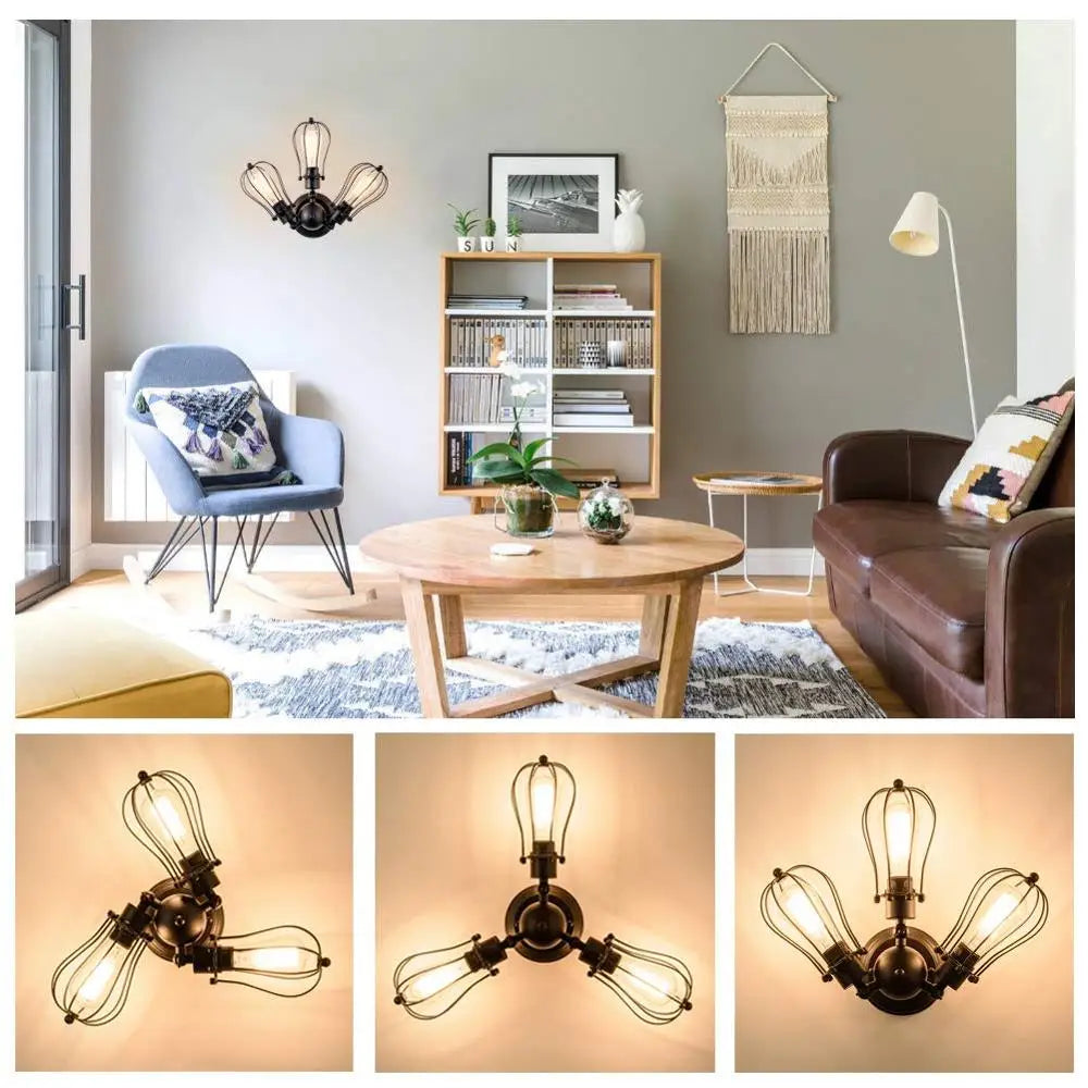 Luminaire vintage loft noir fer cage LED - vue 3 sur 10