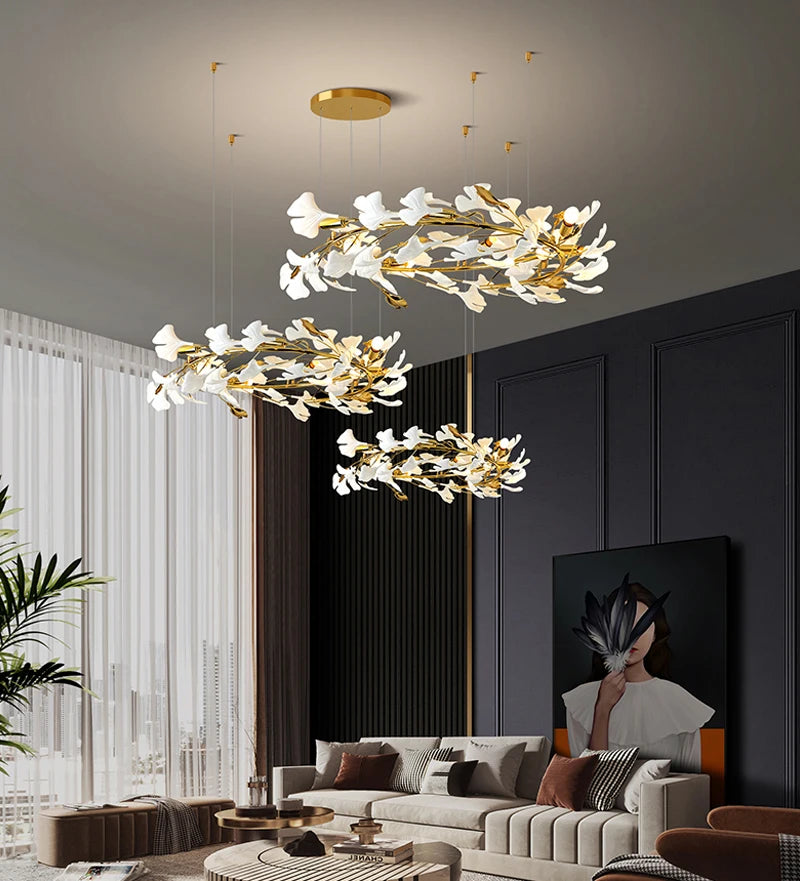 lustre moderne en céramique avec pétales de led