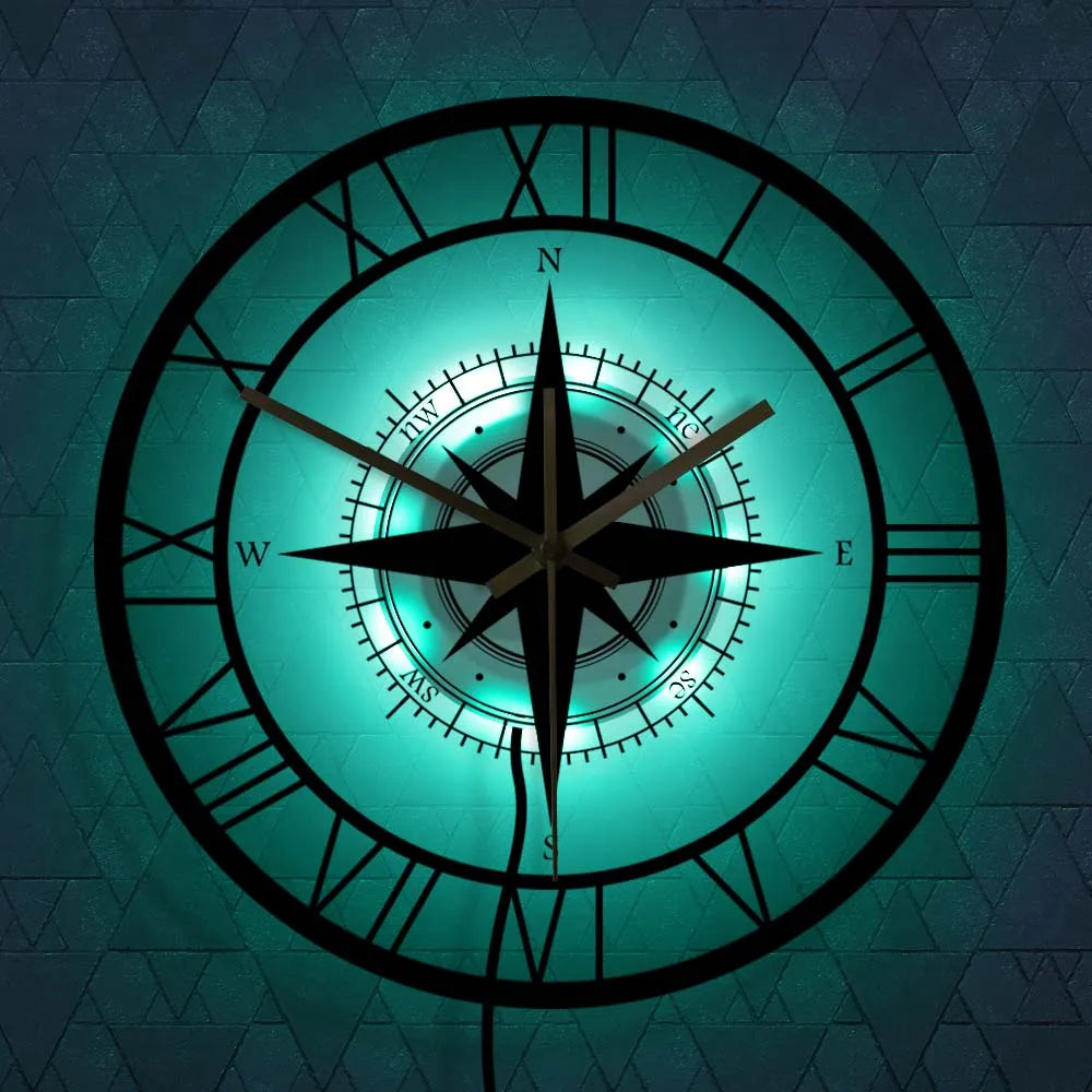 horloge murale silencieuse avec boussole et carte nautique - vue 6 sur 8