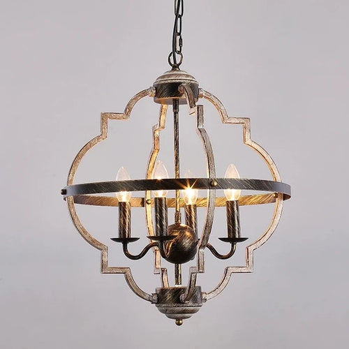 Lustre rustique en métal vintage avec lampes bougies