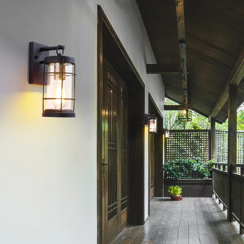 Applique extérieure étanche herbe porte d'entrée noir balcon maison jardin terrasse porche avant E27 américain moderne appliques murales - vue 3 sur 8