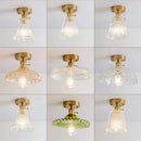 Plafonnier en verre nordique rétro Loft Vintage plafonnier salle à manger couloir moderne cuivre E27 plafond abat-jour en verre