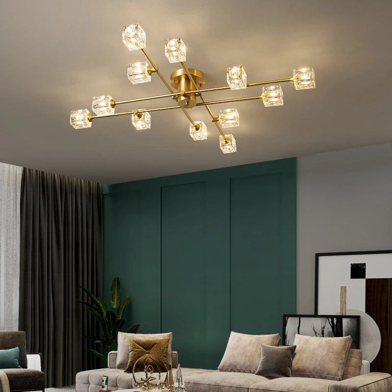 plafonnier en cuivre moderne design nordique cristal luxe - vue 4 sur 9