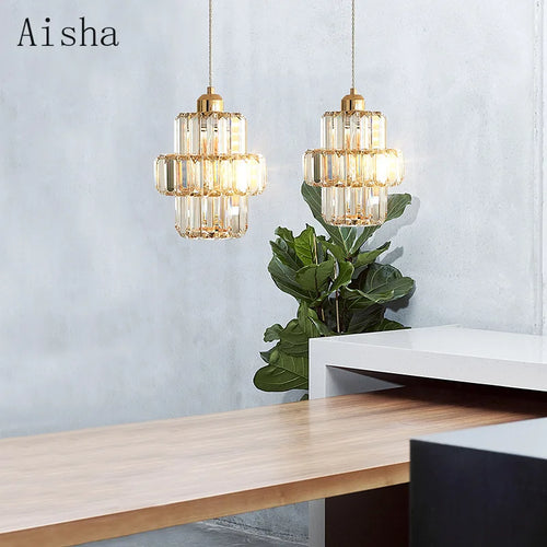 suspension en cristal doré style loft design moderne luxe - vue 4 sur 6
