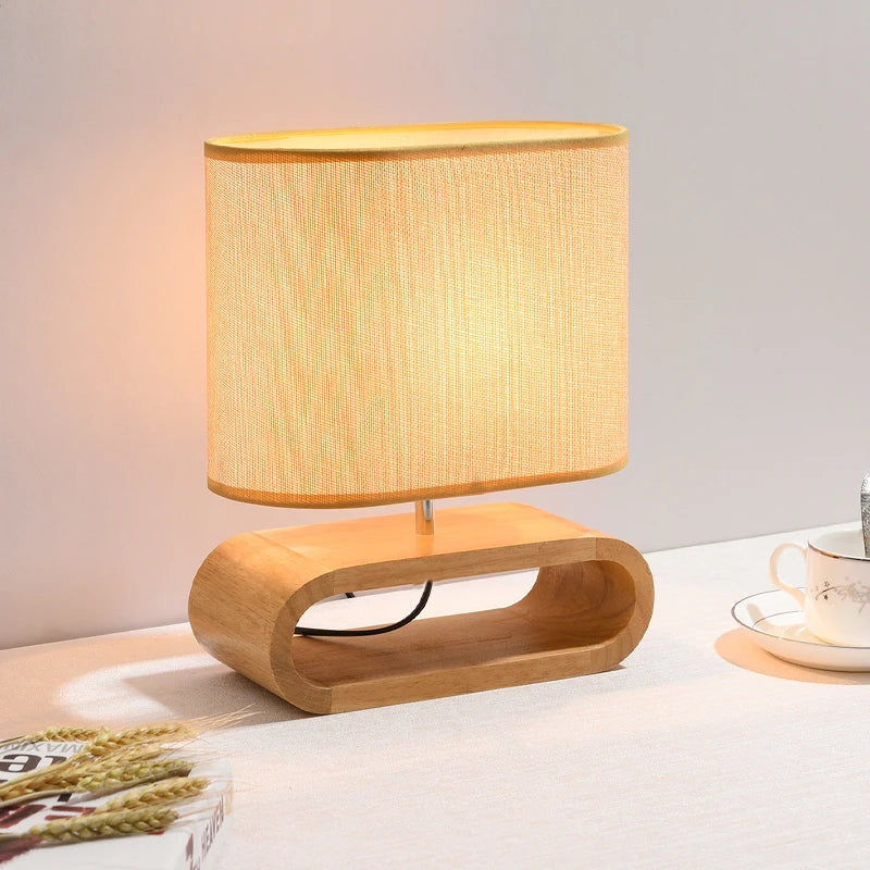 Base en bois nordique lampe de table abat-jour en tissu lampes de table pour salon chambre chevet lampe de bureau lampes de lecture luminaire E27 - vue 4 sur 6