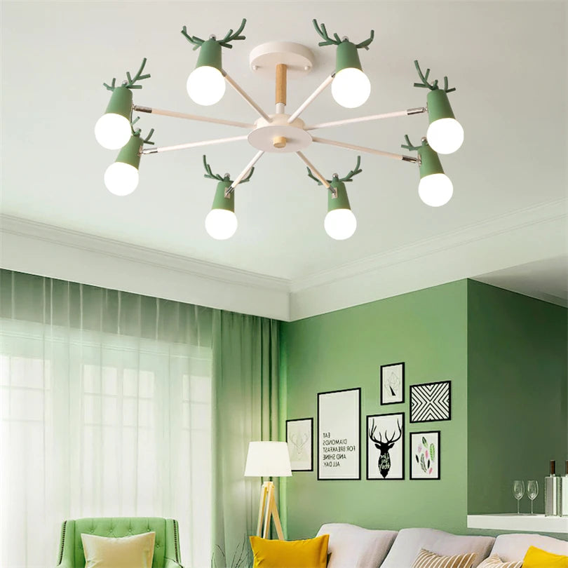lustre en bois nordique led macaron pour chambre d'enfant - vue 3 sur 12