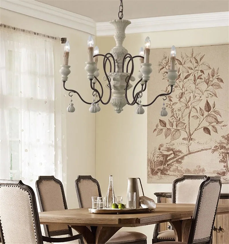 lustre suspendu en fer et bois vintage style industriel - vue 6 sur 11