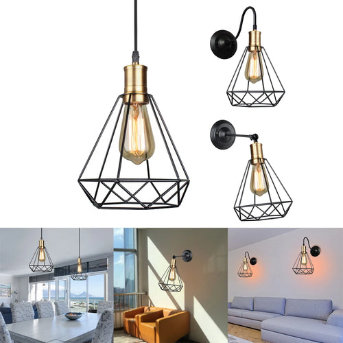 Suspension moderne Vintage industriel Cage fer Art diamant pyramide maison salon suspension lampe suspendu luminaire décor