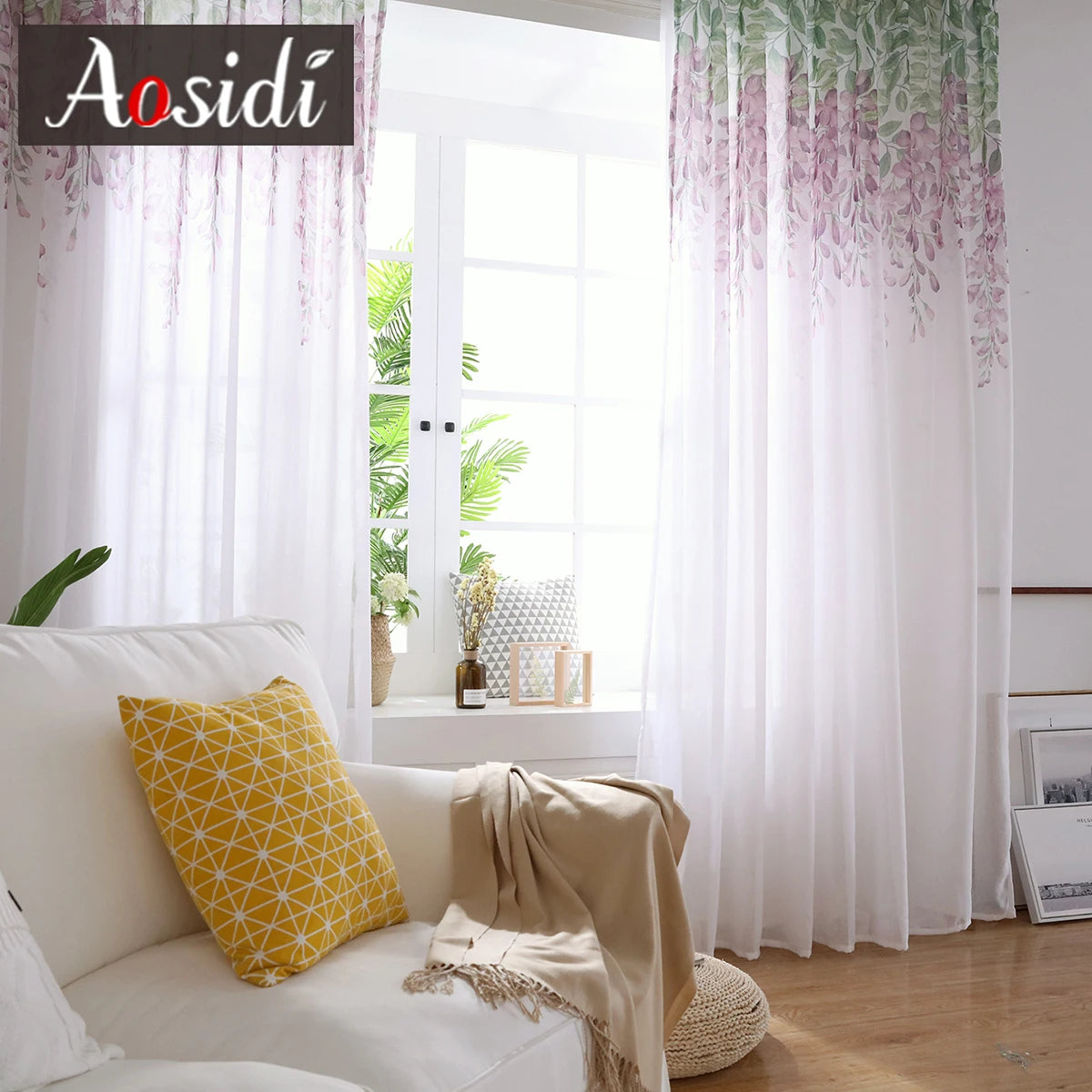Voilage tulle motif floral moderne pour salon chambre - vue 5 sur 7