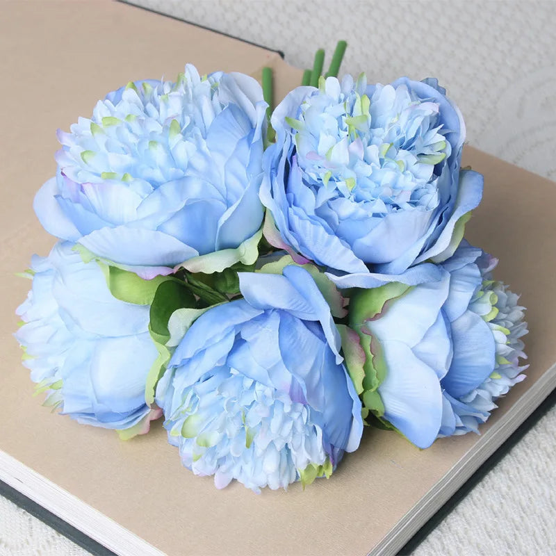 bouquet de 5 têtes de roses et pivoines artificielles pour mariage décoration - vue 7 sur 13