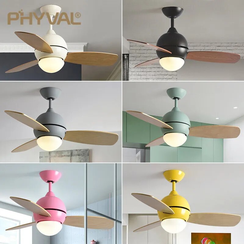 ventilateur plafond macaron télécommande 36'' lumière chambre enfant créative - vue 2 sur 13