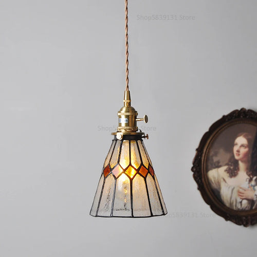 petit lustre nordique en cuivre avec verre coloré - vue 14 sur 14