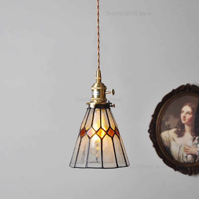 petit lustre nordique en cuivre avec verre coloré - vue 13 sur 14