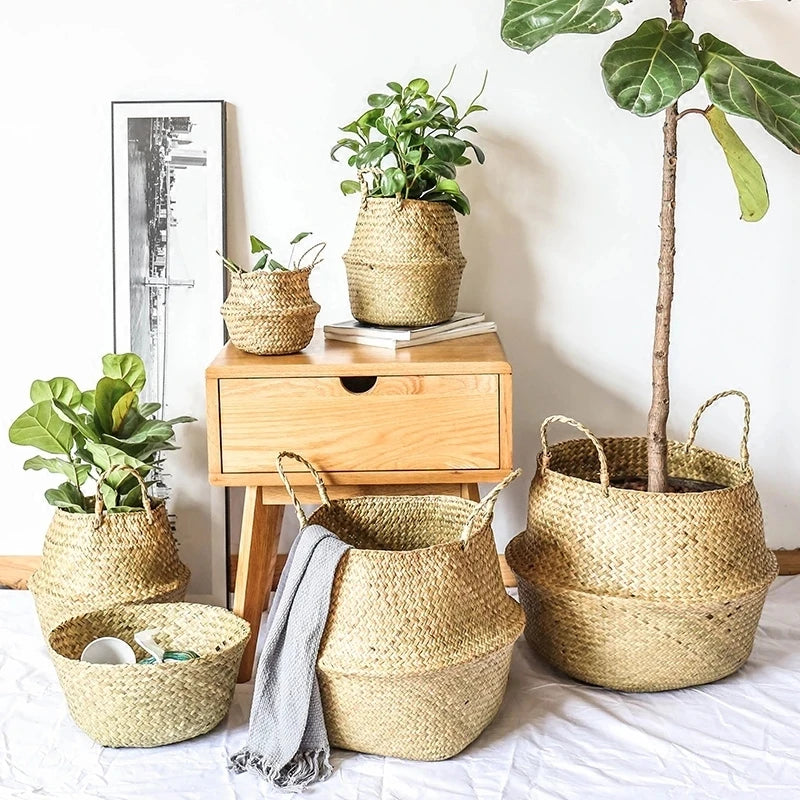 panier en osier d'algues rotin pour rangement et pique-nique - vue 5 sur 13