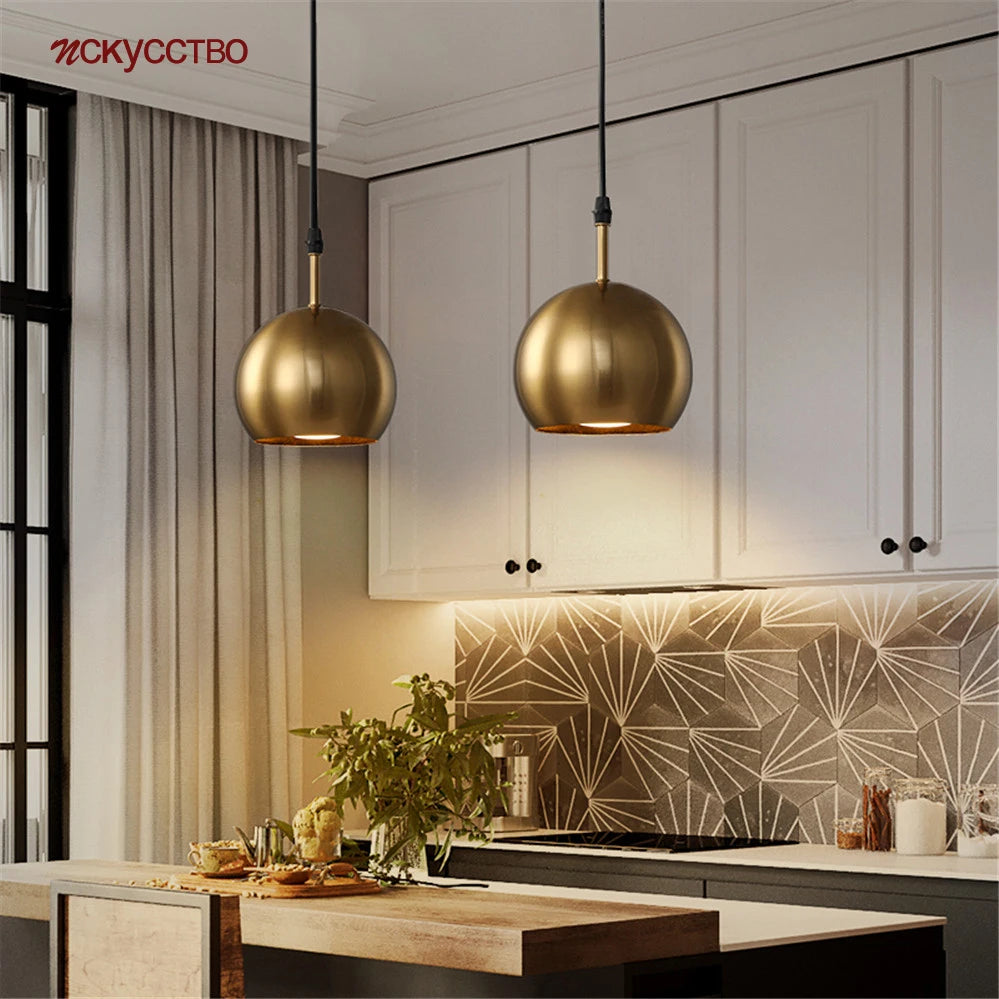 Suspension abat-jour en laiton doré style américain led pour éclairage intérieur loft - vue 3 sur 7