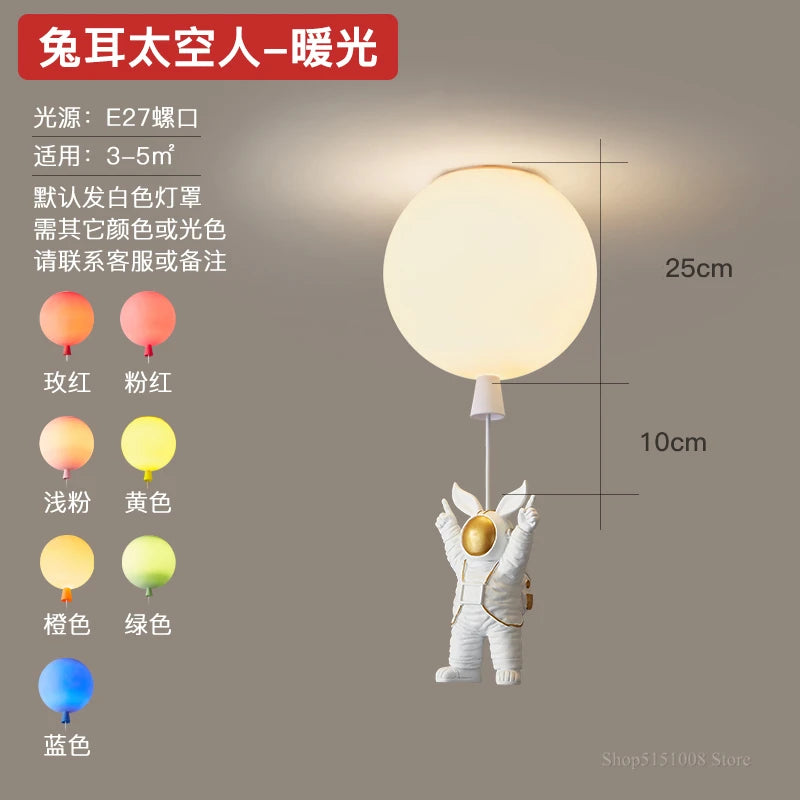plafonnier led nordique créatif astronaute ballon pour enfants - vue 12 sur 21