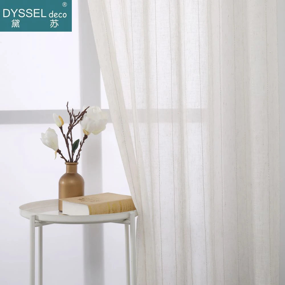 Voilage tulle flammé à rayures style naturel salon chambre