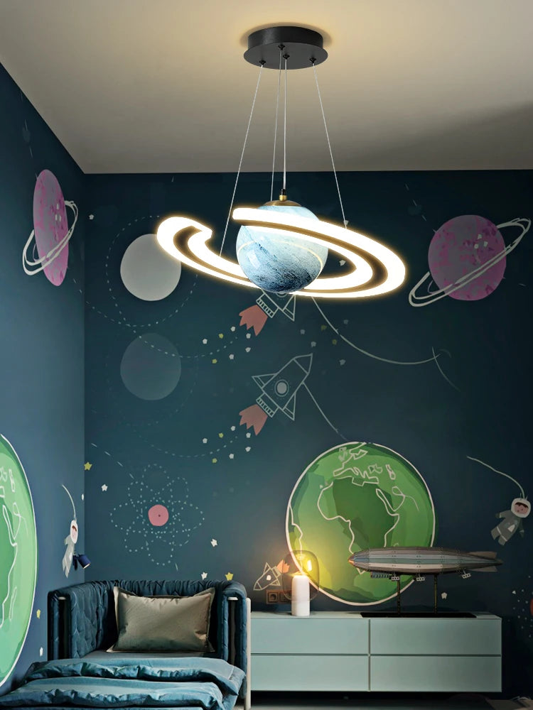 lustre nordique enfant led créatif dessin animé espace planète - vue 4 sur 10