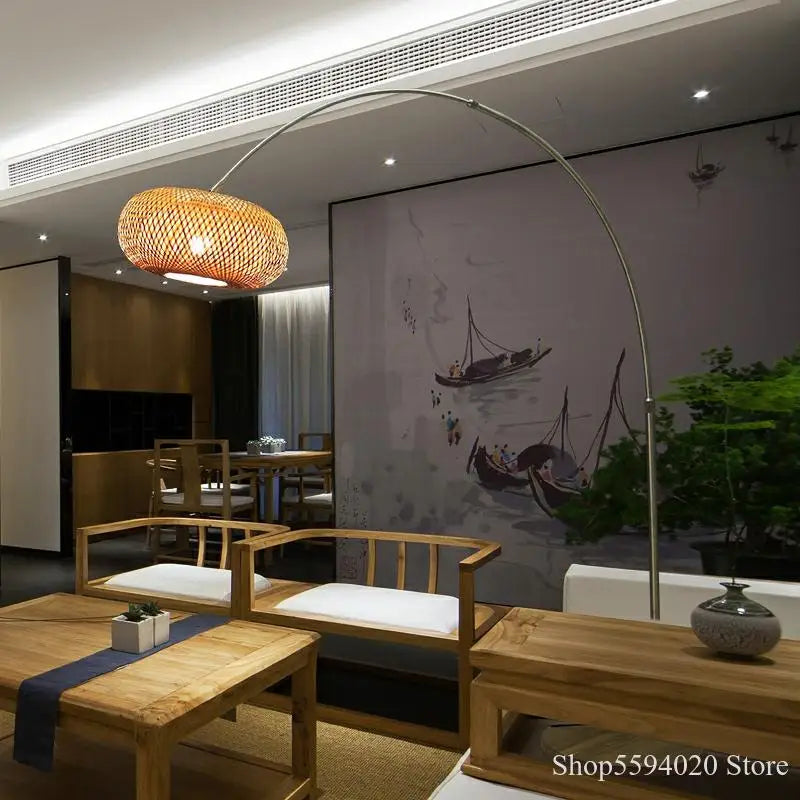 lampadaire zen chinois en bois design japonais à LED - vue 5 sur 8
