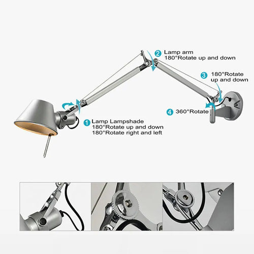 applique murale long bras réglable led décoration - vue 6 sur 12