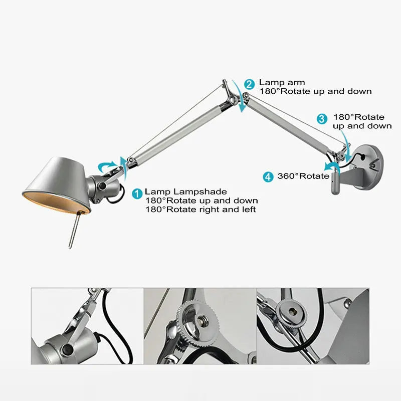 applique murale long bras réglable led décoration - vue 6 sur 12