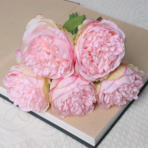 bouquet de 5 têtes de roses et pivoines artificielles pour mariage décoration - vue 13 sur 13