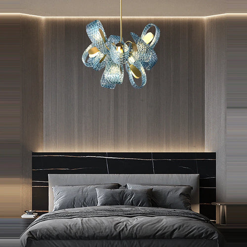 lustre art déco en cuivre et bleu pour intérieur élégant - vue 5 sur 21