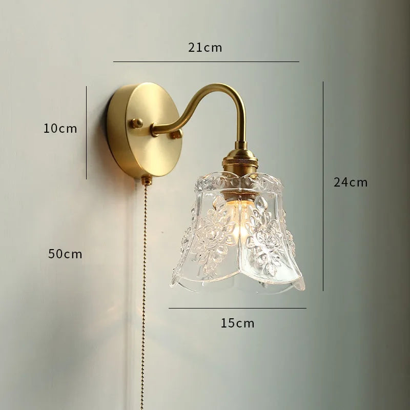 Applique murale moderne verre LED salle de bain miroir lumière tirer chaîne interrupteur chambre éclairage domestique nordique cuivre - vue 4 sur 23
