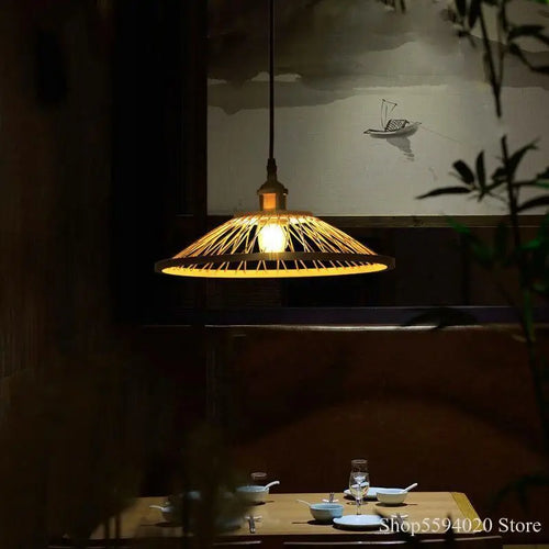 lustre restaurant en bambou chinois créatif led zen asie - vue 4 sur 6