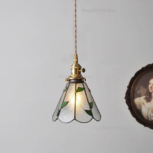 petit lustre nordique en cuivre avec verre coloré - vue 15 sur 14