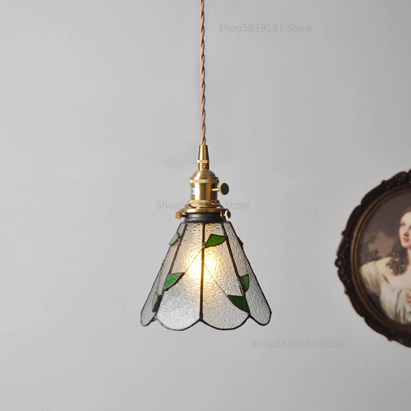 petit lustre nordique en cuivre avec verre coloré - vue 14 sur 14