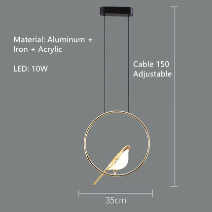 suspension LED oiseau fantaisie plaquée or design moderne ajustable - vue 18 sur 18