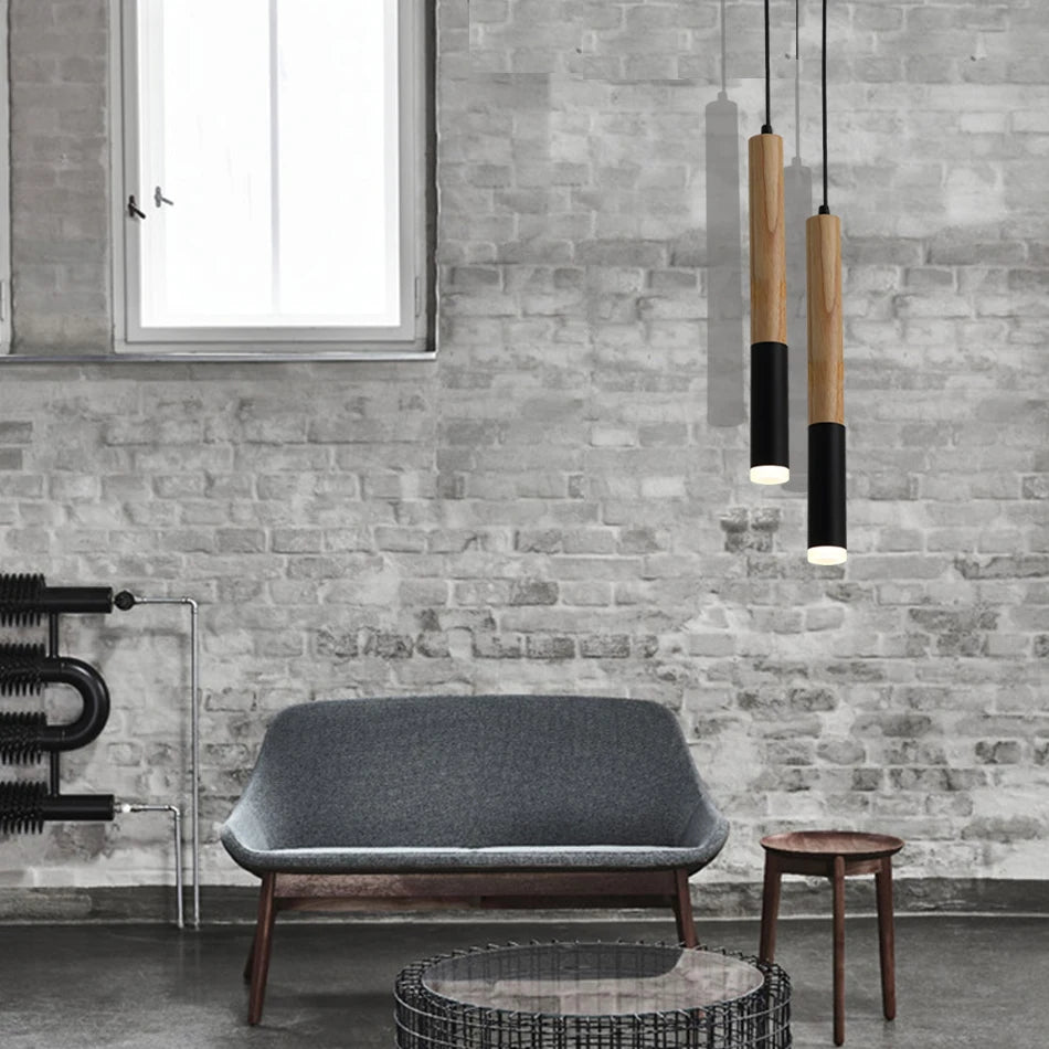 Bois suspension LED lumière 7W lampe suspendue salle à manger/salon cuisine île boutique bar café droplight Long Tube lampes suspendues nordiques