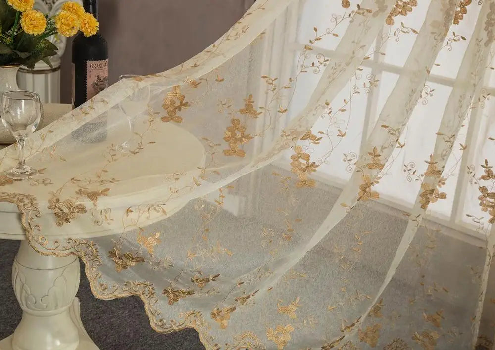 Rideau transparent broderie florale feston style europeen salon - vue 8 sur 8