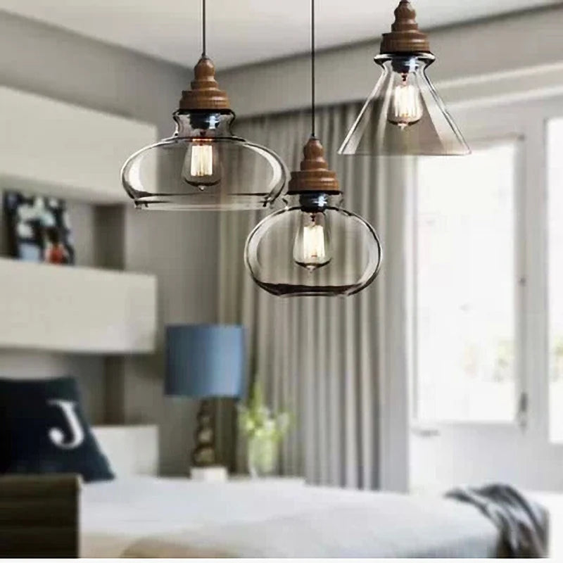 suspension rétro en bois avec éclairage led pour intérieur - vue 3 sur 9